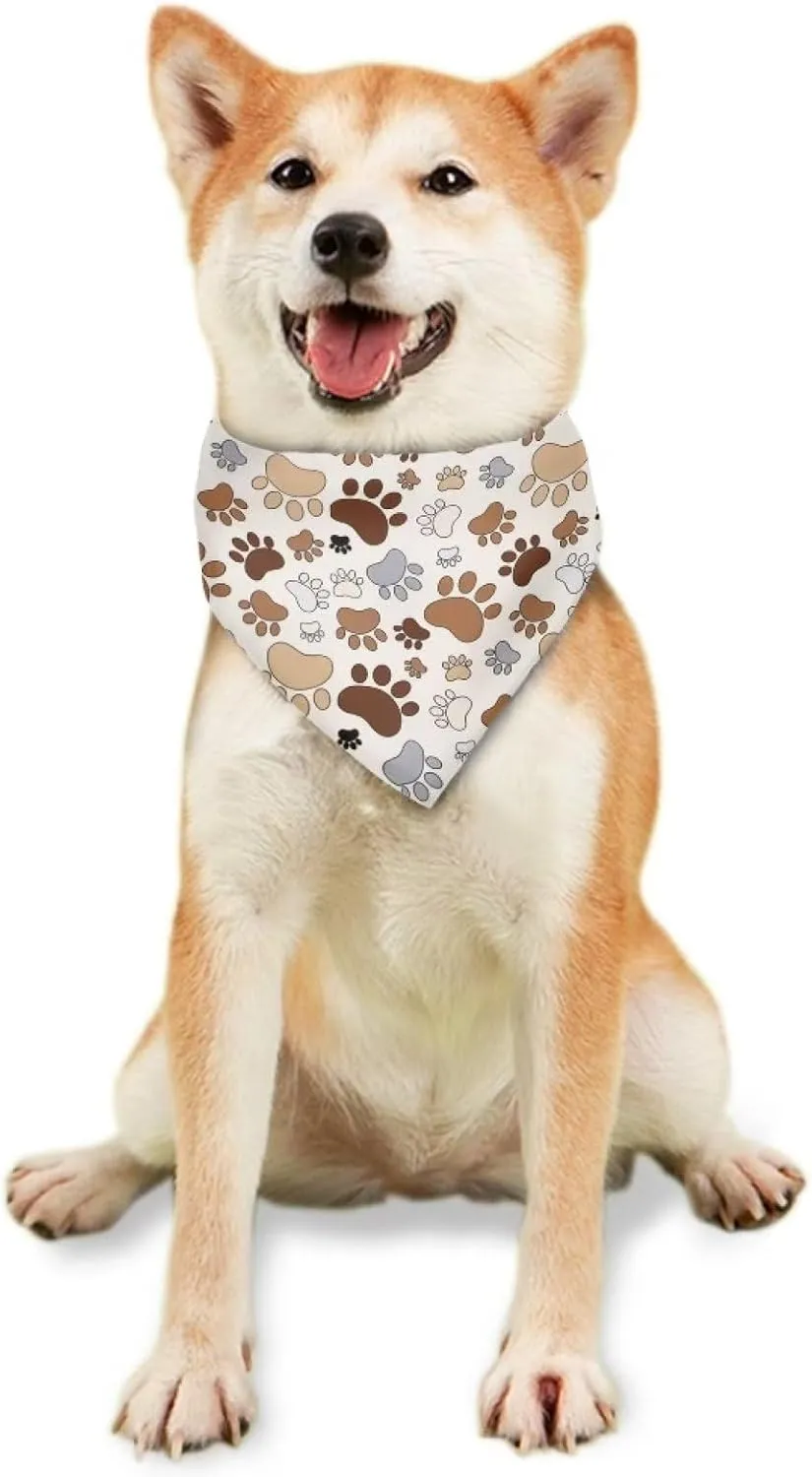 Howilath Cartoon Dog Paw Print Puppy Bandana, Washable Pet Kerchief & Scarf Accessories for Small to Large Dogs & Cats