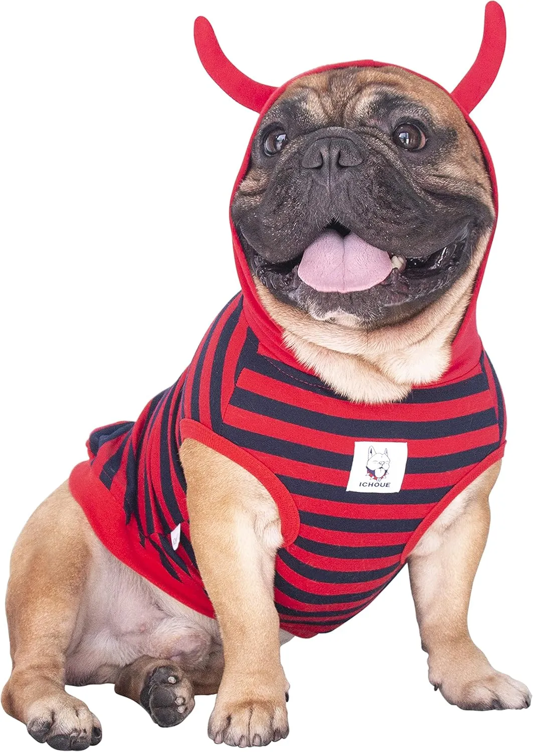 iChoue I am a French Bulldog Little Devil Fire Ant Costumes Hoodies Clothes Outfits Cosplay Winter Coats Sweaters Pullovers for Small Medium Dogs Frenchie Pug English Boston - Red, Large