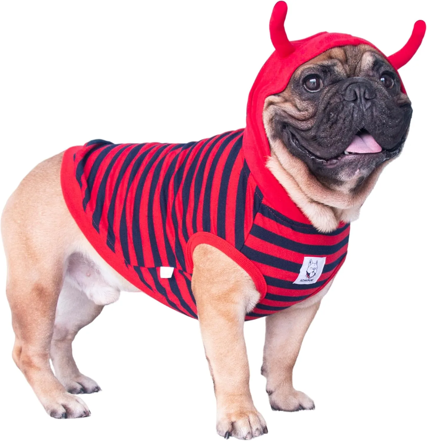 iChoue I am a French Bulldog Little Devil Fire Ant Costumes Hoodies Clothes Outfits Cosplay Winter Coats Sweaters Pullovers for Small Medium Dogs Frenchie Pug English Boston - Red, Large