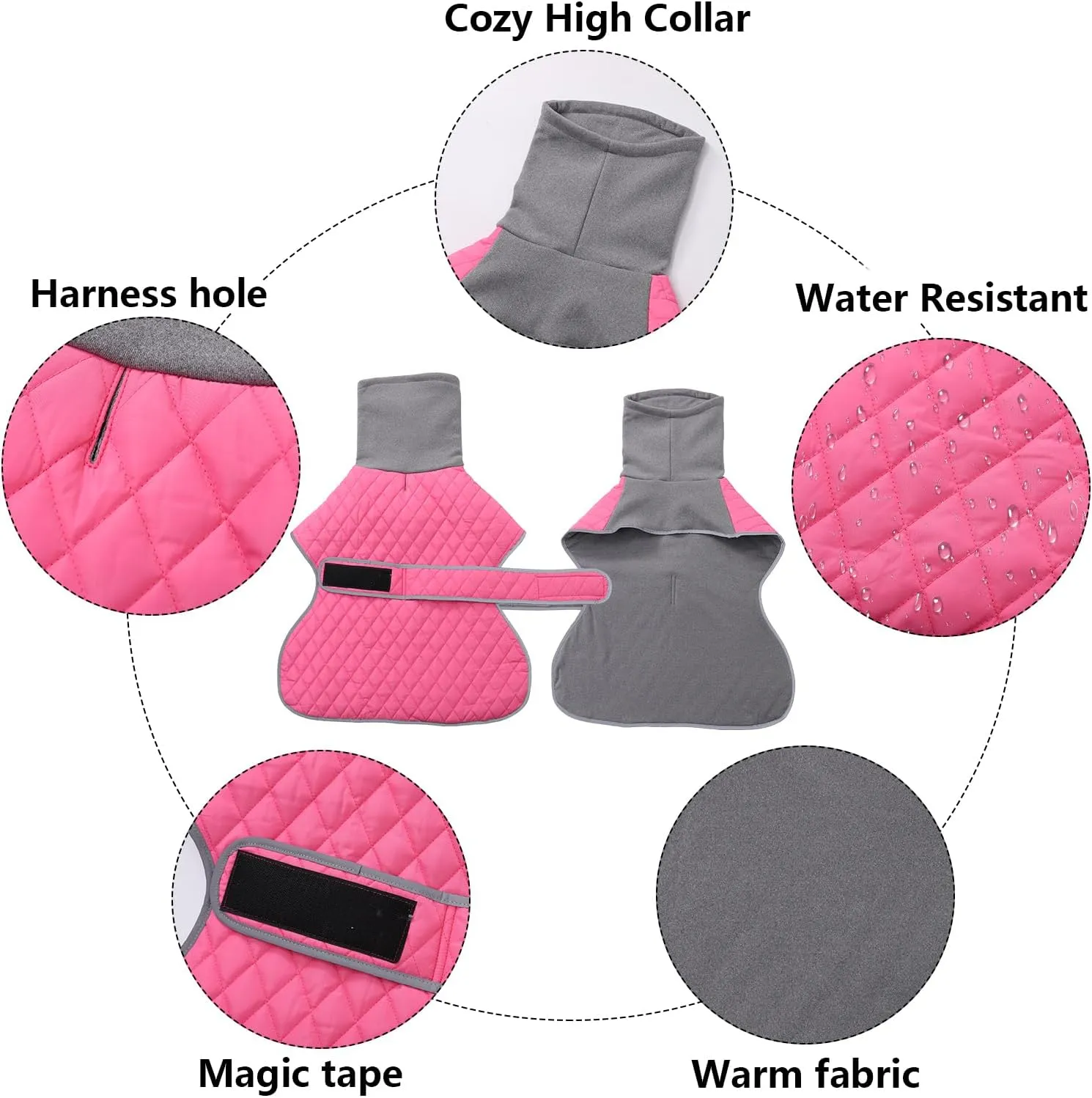 Italian Greyhound Clothes,Greyhound Winter Coat with Warm Fleece, Whippet Sweater for Dogs Anxiety,Medium Large Dog Pajamas Coats Adjustable Sweaters (Pink, Small)