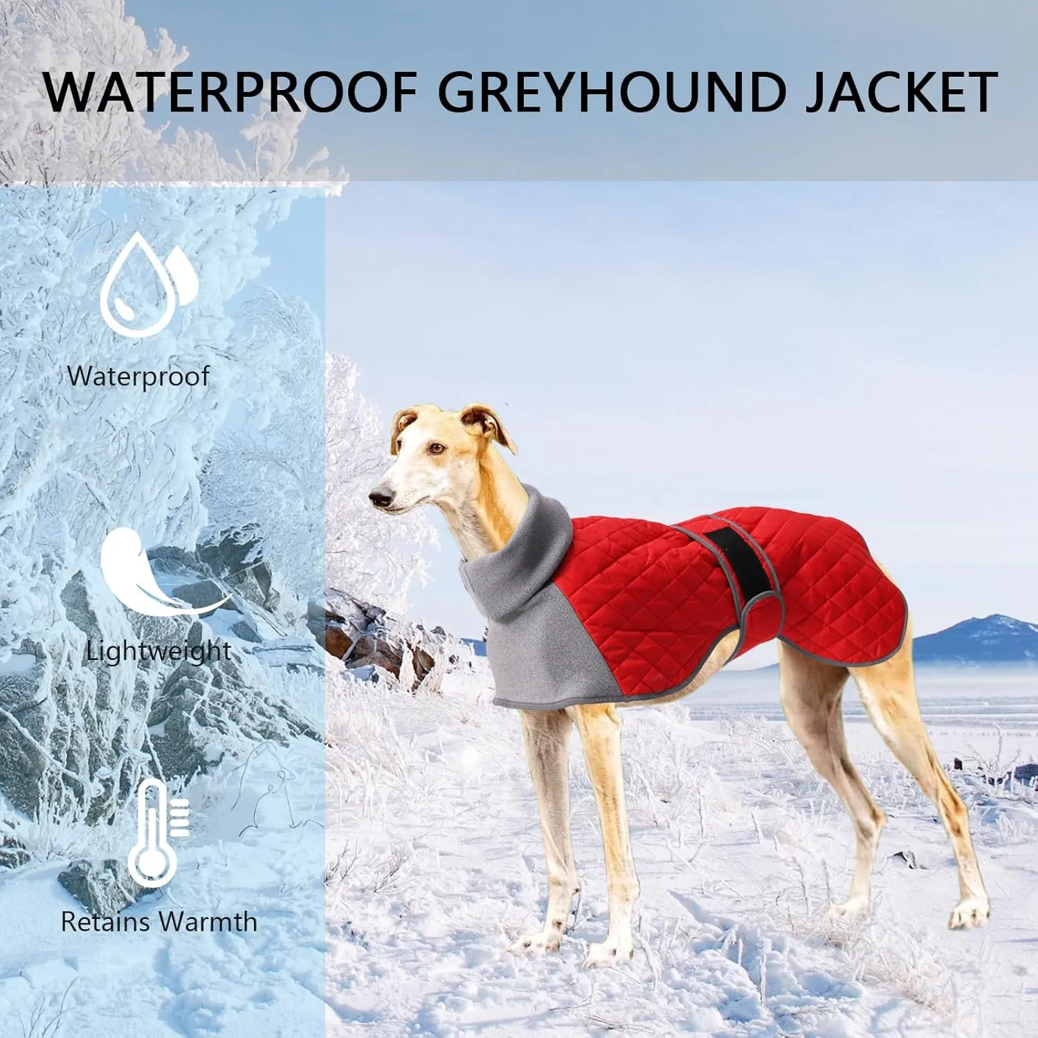 Italian Greyhound Clothes,Greyhound Winter Coat with Warm Fleece, Whippet Sweater for Dogs Anxiety,Medium Large Dog Pajamas Coats Adjustable Sweaters (Red, Small)