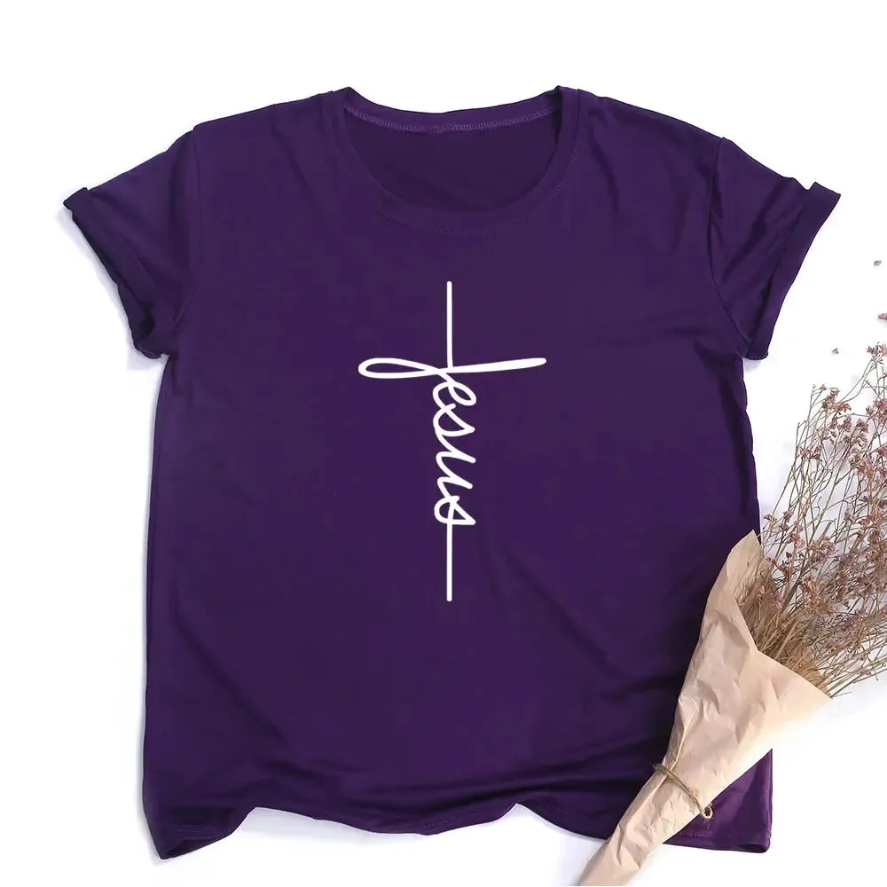 Jesus Cross Print Women T-shirt Christian Tops Harajuku Faith Love Hope Graphic Tees Female T Shirts Casual Tees Camisetas Mujer