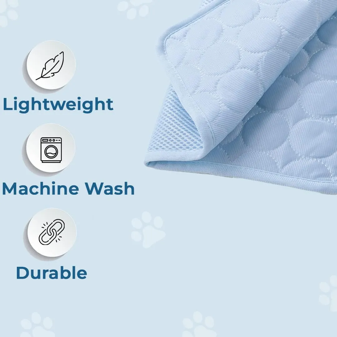 Kuber Industries Rectangular Dog & Cat Bed|Premium Cool Ice Silk Polyester With Bottom Mesh|MultiUtility Self-Cooling Pad For Dog & Cat|Light-weight & Durable Dog Bed|ZQCJ001LB-L|Light Blue(Pack Of 5)