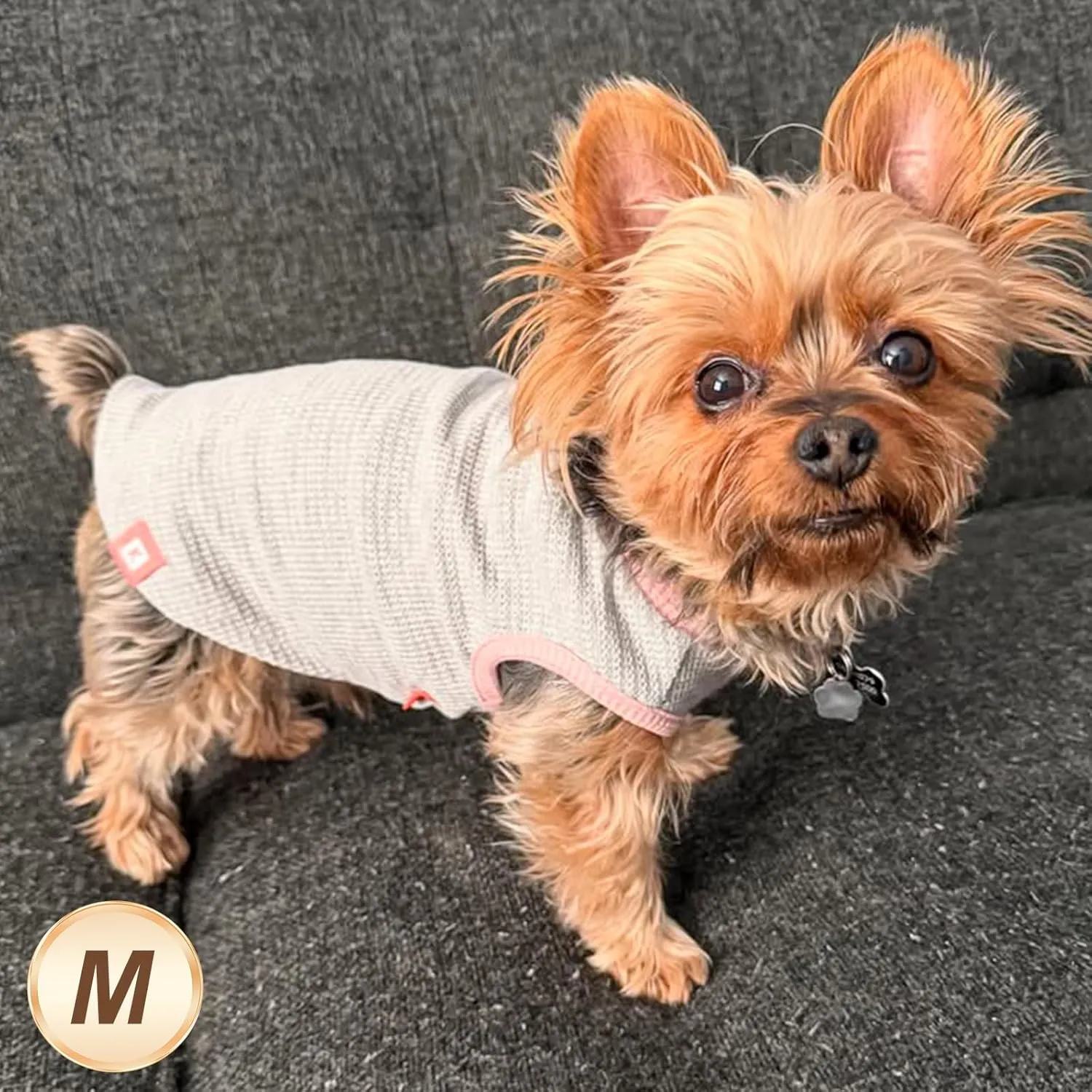 KYEESE 2Pack Dog Shirts Waffle for Small Dogs Stretchy T-Shirts Lightweight Tank Top Sleeveless Dog Vest Breathable Cat Shirt, Medium, Pink Grey