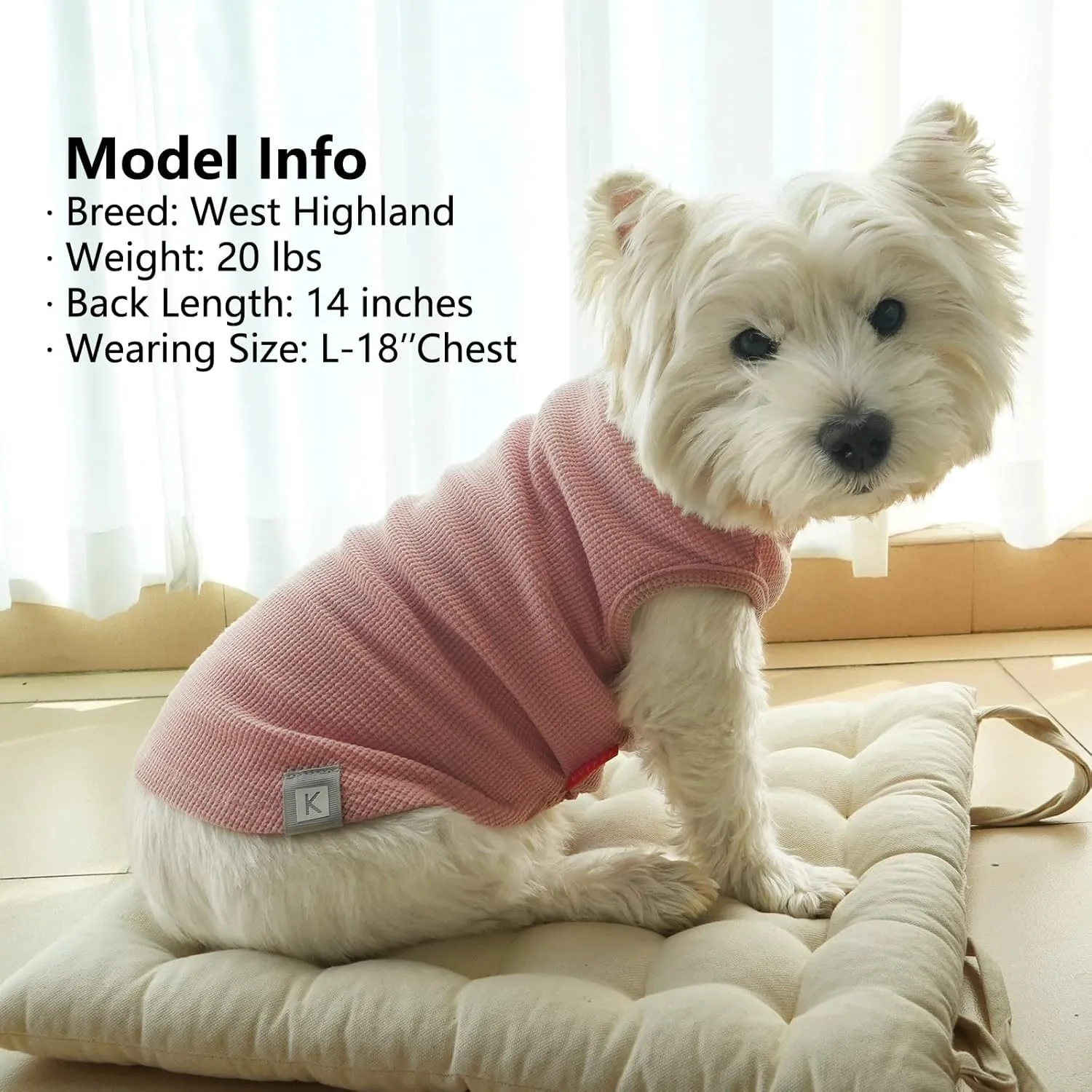 KYEESE 2Pack Dog Shirts Waffle for Small Dogs Stretchy T-Shirts Lightweight Tank Top Sleeveless Dog Vest Breathable Cat Shirt, Medium, Pink Grey