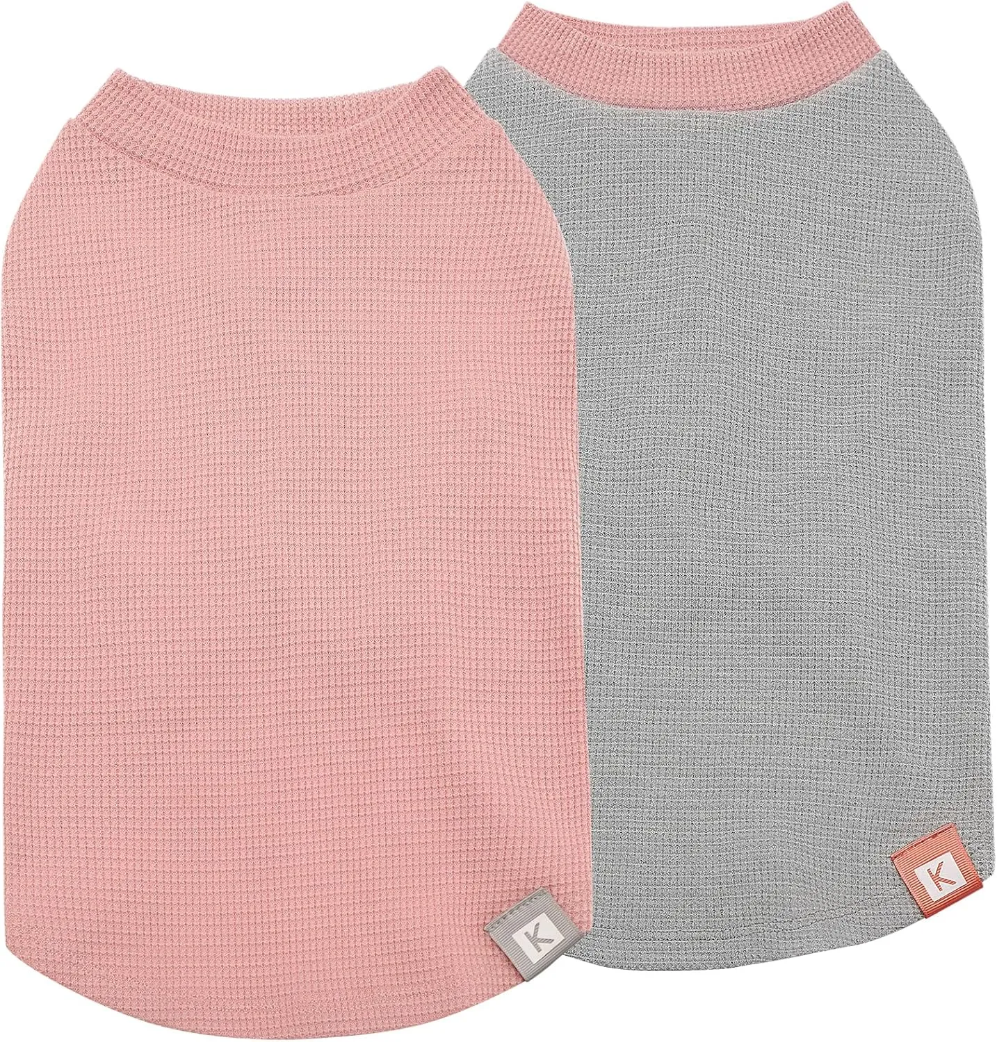 KYEESE 2Pack Dog Shirts Waffle for Small Dogs Stretchy T-Shirts Lightweight Tank Top Sleeveless Dog Vest Breathable Cat Shirt, Medium, Pink Grey