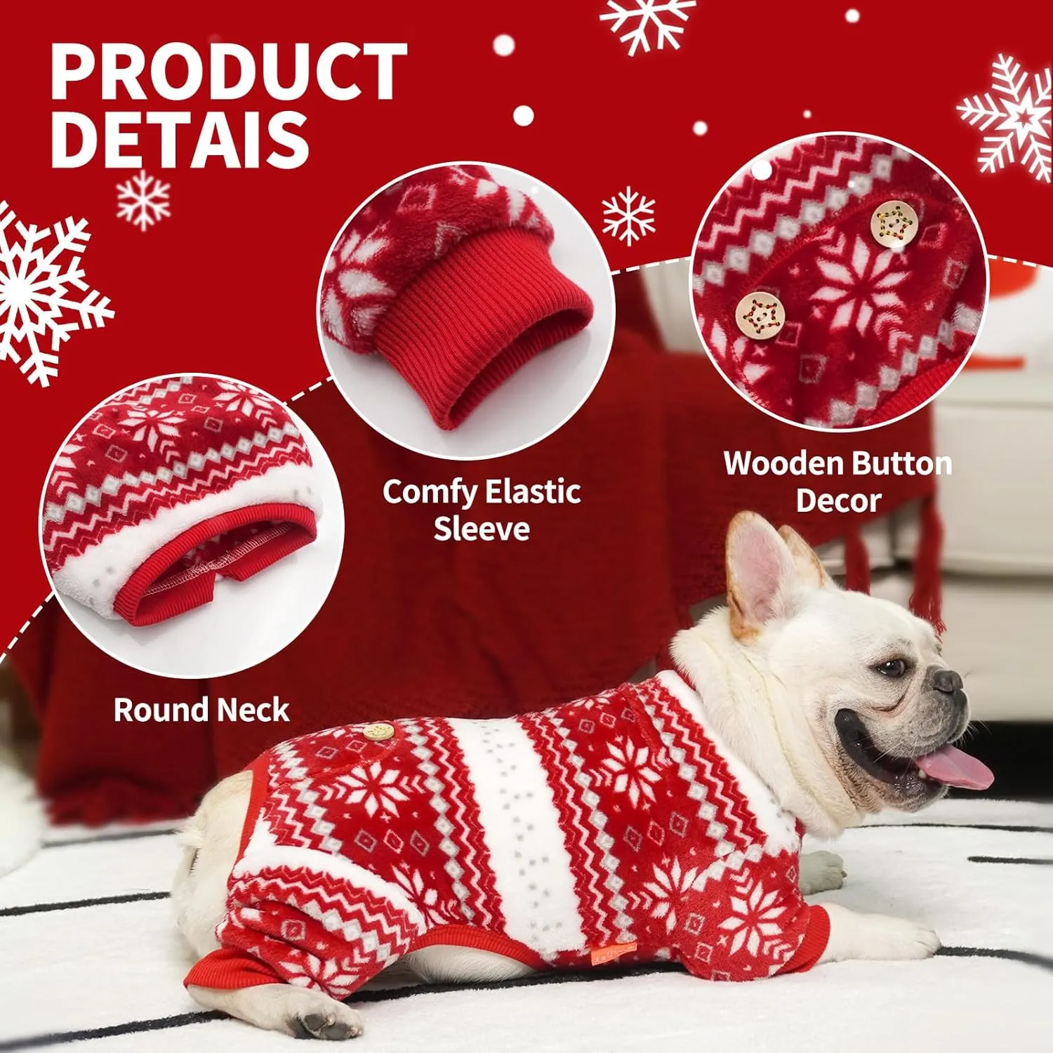 KYEESE Dog Pajamas Christmas Pet Pjs Dog Clothes for Small Dogs Snowflake Holiday Pet Sweater Dogs Onesie Cat Pajamas Pets Christmas Outfit