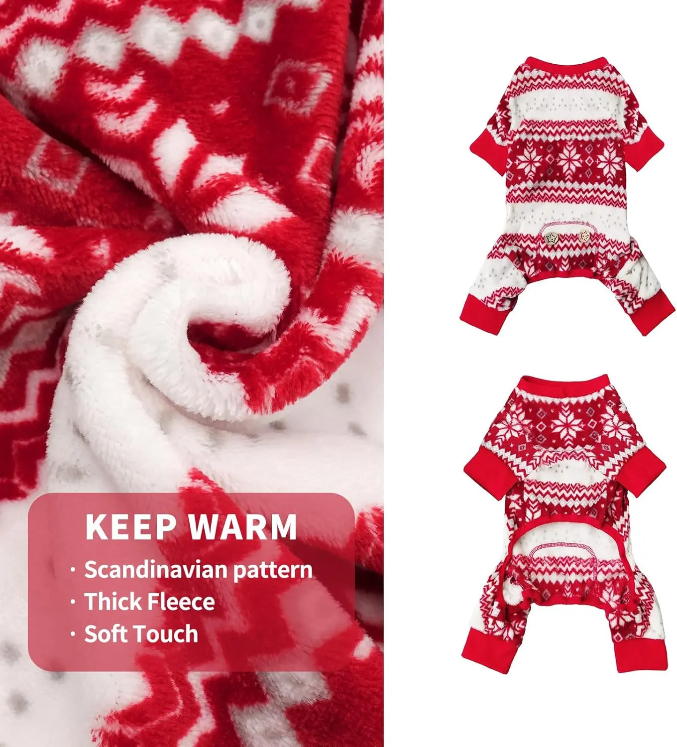 KYEESE Dog Pajamas Christmas Pet Pjs Dog Clothes for Small Dogs Snowflake Holiday Pet Sweater Dogs Onesie Cat Pajamas Pets Christmas Outfit