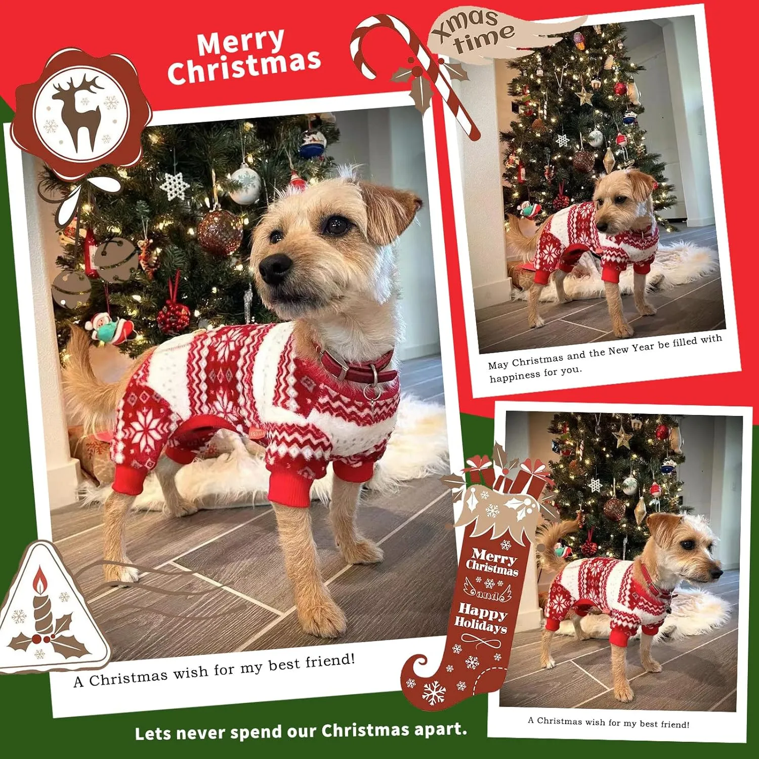 KYEESE Dog Pajamas Christmas Pet Pjs Dog Clothes for Small Dogs Snowflake Holiday Pet Sweater Dogs Onesie Cat Pajamas Pets Christmas Outfit