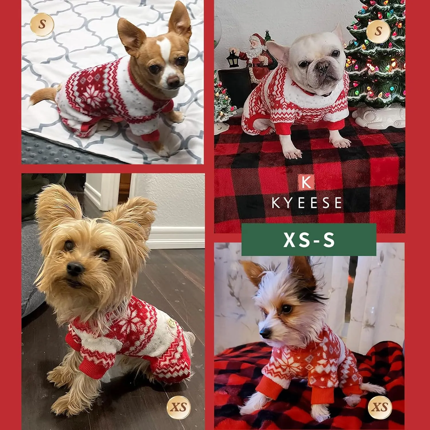 KYEESE Dog Pajamas Christmas Pet Pjs Dog Clothes for Small Dogs Snowflake Holiday Pet Sweater Dogs Onesie Cat Pajamas Pets Christmas Outfit