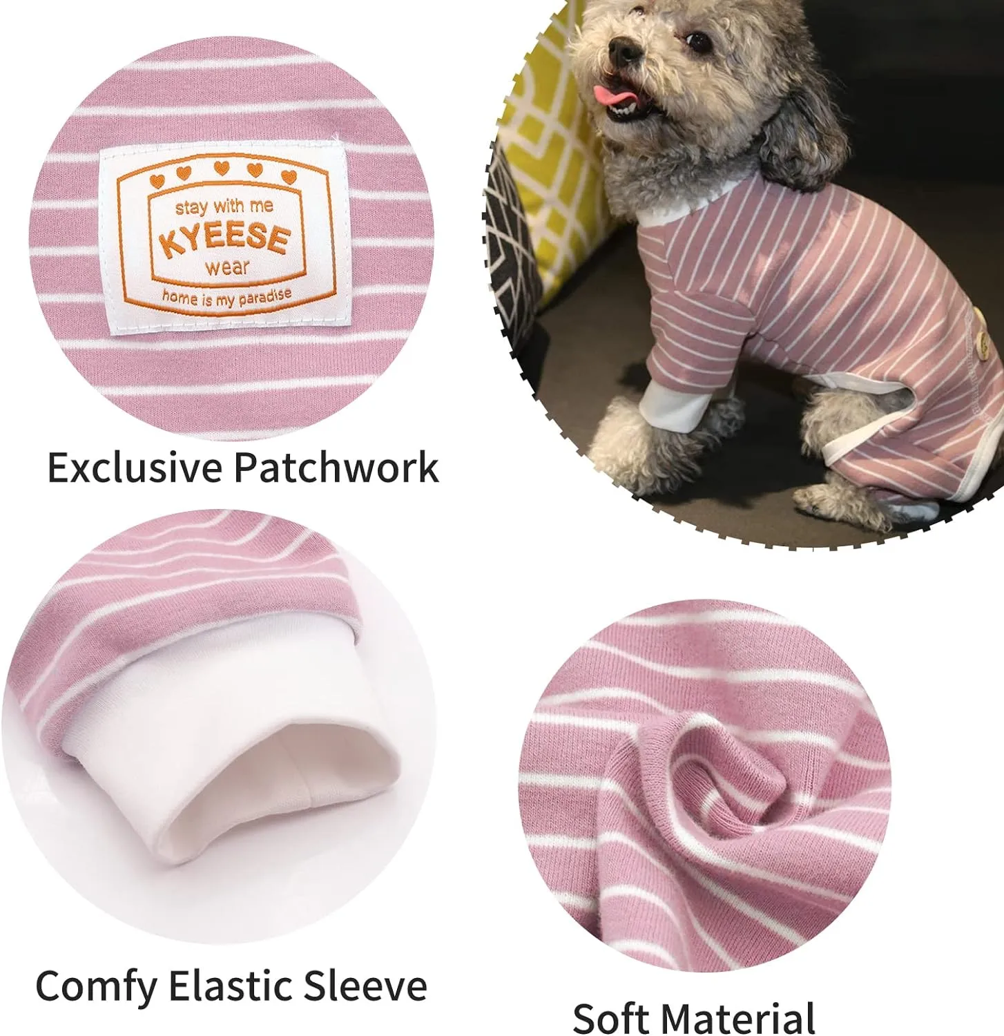 KYEESE Dog Pajamas Stretchable Dog Jumpsuit 4 Legs Strip PJS Pet Puppy Cat Pajamas Lightweight