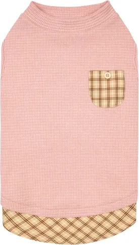 KYEESE Waffle Dog Shirts for Small Dogs Soft Stretchy T-Shirts Lightweight Puppy Tank Top Sleeveless Pet Vest with Cute Pocket and Plaid Patchwork for Daily Wear, Large