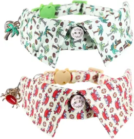 Lamphyface 2 Pack/Set Cat Collar Breakaway with Cute Bow Tie and Bell for Kitty Kitten Adjustable Safety