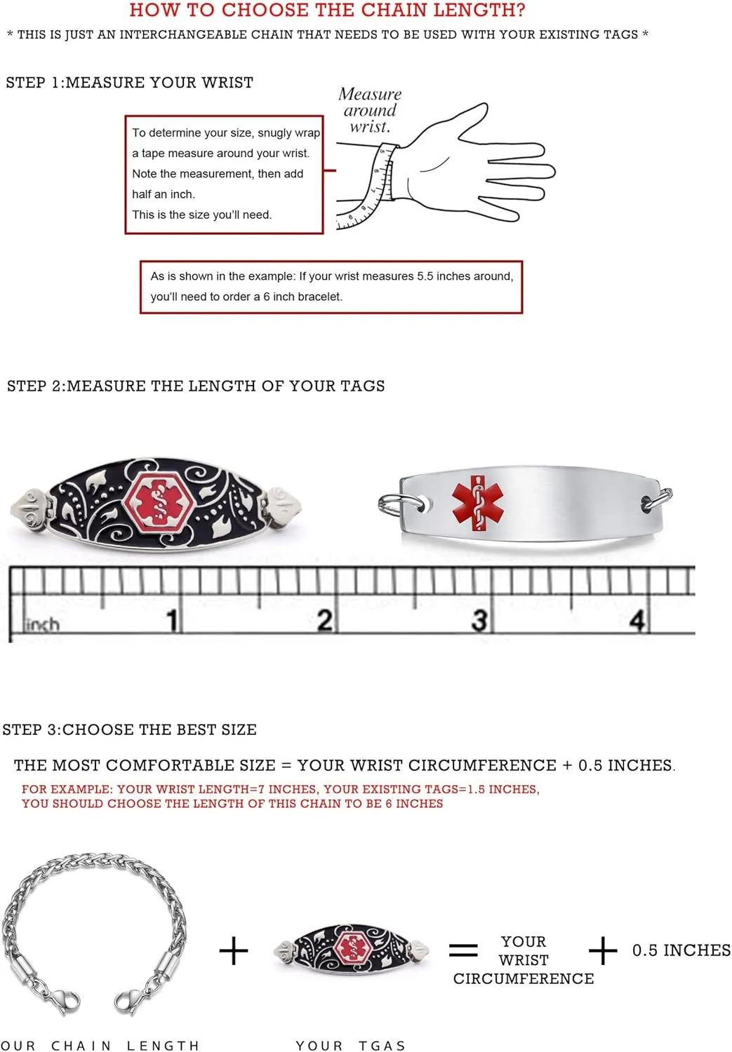 LinnaLove-Stainless Steel Wheat Chain lnterchangeable Medical Alert Bracelets - (Just Chain)