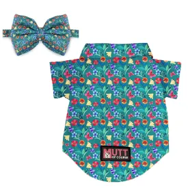 Matching Garden Green Dog Shirt & Dog Bow Tie  | Adjustable Bow Tie for Dogs | Breathable Fabric Shirt for Dogs