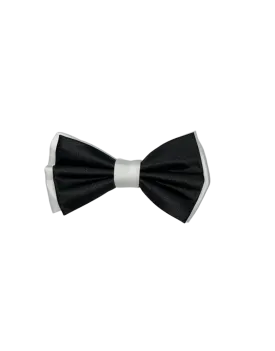 Men's Black and White Satin Bowtie and hanky Set