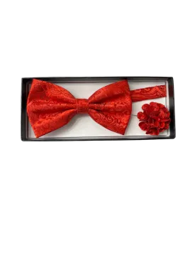 Men's Red Paisley Fashion Bowties Set Hanky and Flowers
