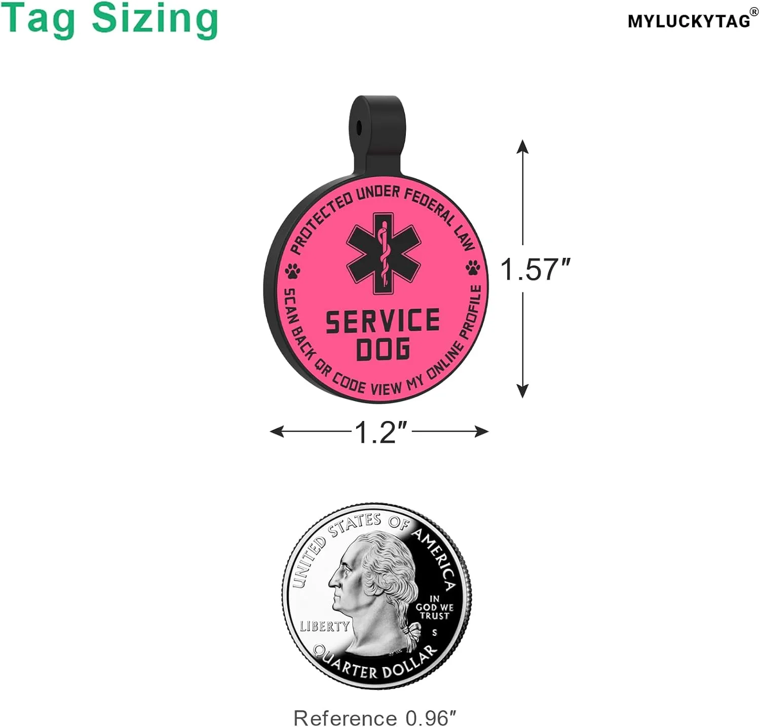 MYLUCKYTAG QR Code Service Dog Tag - Pet Online Profile - Scan QR Receive Instant Pet Location Alert Email