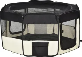 PawHut 47.25 inch Soft Pet Playpen, Folding Puppy Kennel, Dog Tent, Cat Exercise Crate, w/Bag, Beige