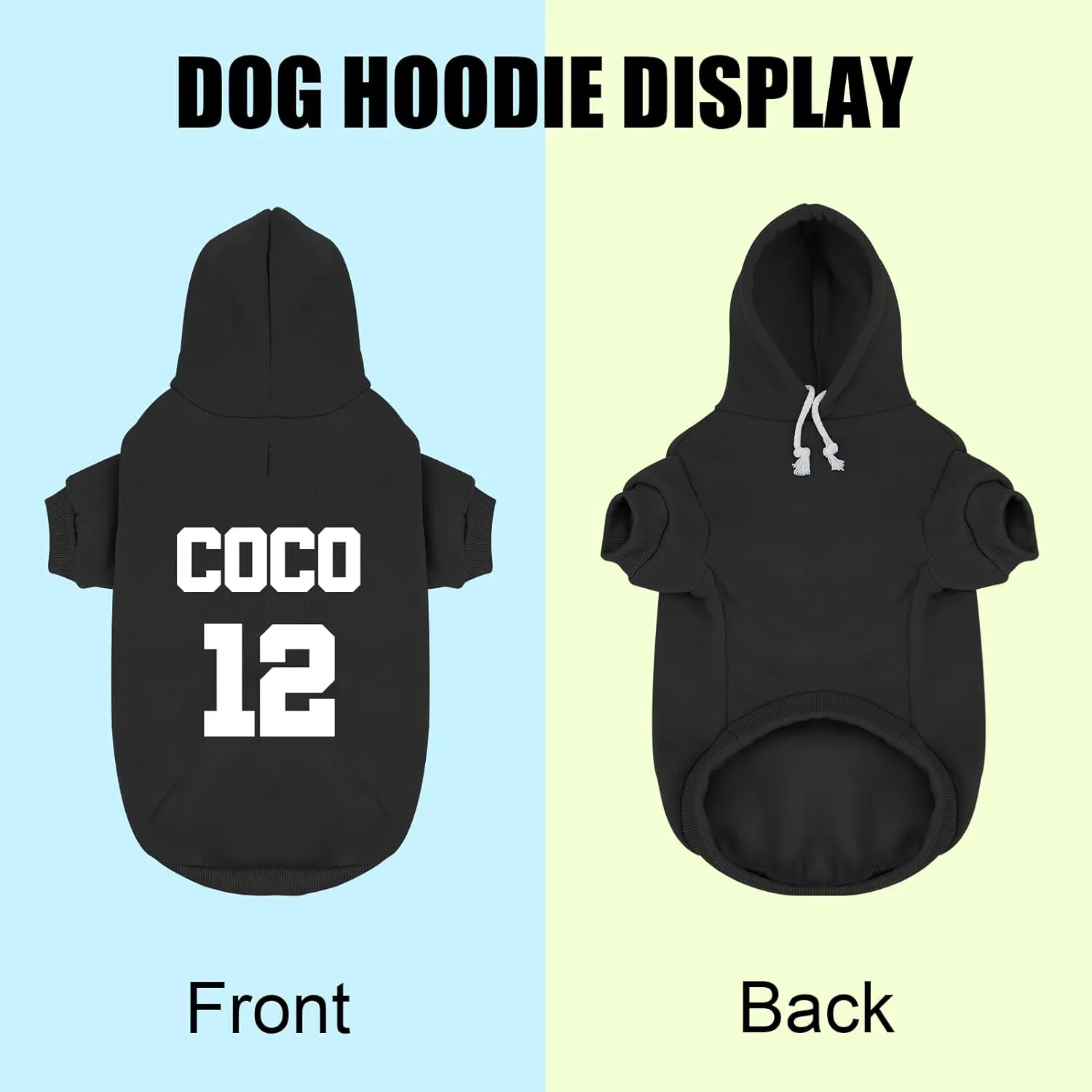 Personalized Dog Hoodie, Fleece Dog Hooded Jersey, Custom Pet Warm Pullover Sweatshirt with Name & Number, ID Clothes for Chihuahua Pupppy Kitten(Medium Black)
