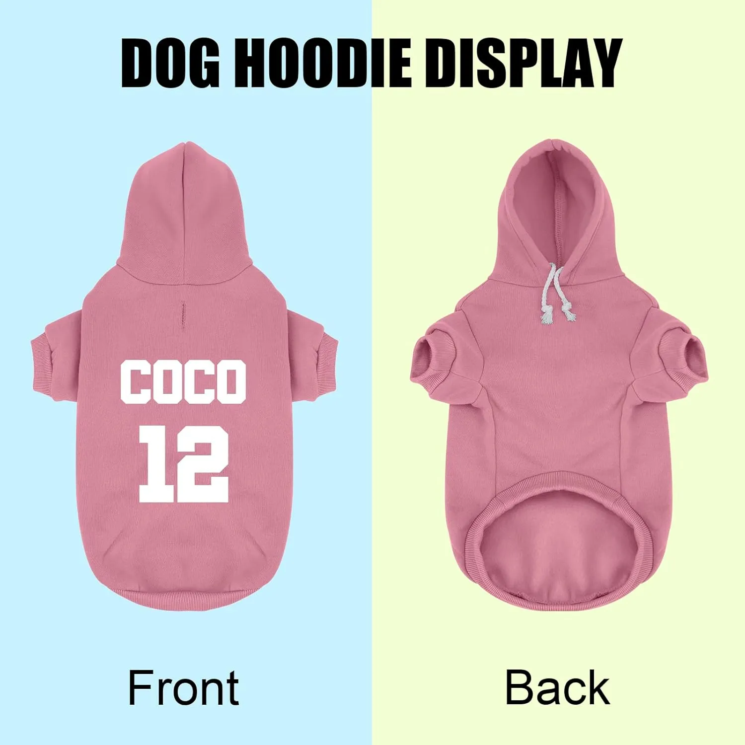 Personalized Dog Hoodie, Fleece Dog Hooded Jersey, Custom Pet Warm Pullover Sweatshirt with Name & Number, ID Clothes for Chihuahua Pupppy Kitten(Medium Pink)