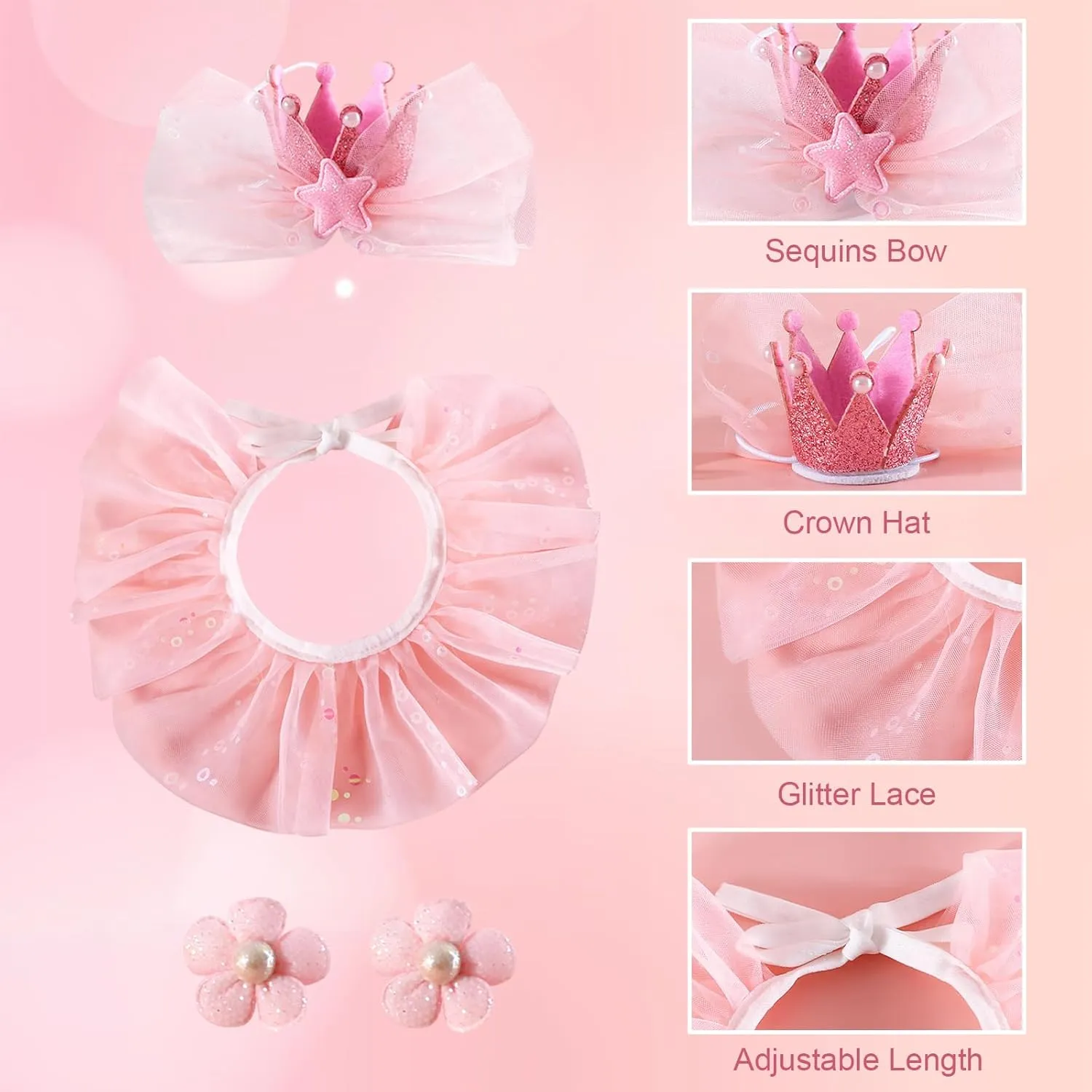 Pet Birthday Hat Scarf Set Puppy Princess Costumes Dog Glitter Bowties Hat Sequin Bandana Cute Lace Cat Outfit Flower Dog Leg Ring Pet Party Supplies