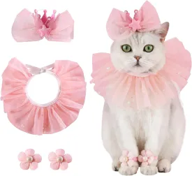 Pet Birthday Hat Scarf Set Puppy Princess Costumes Dog Glitter Bowties Hat Sequin Bandana Cute Lace Cat Outfit Flower Dog Leg Ring Pet Party Supplies