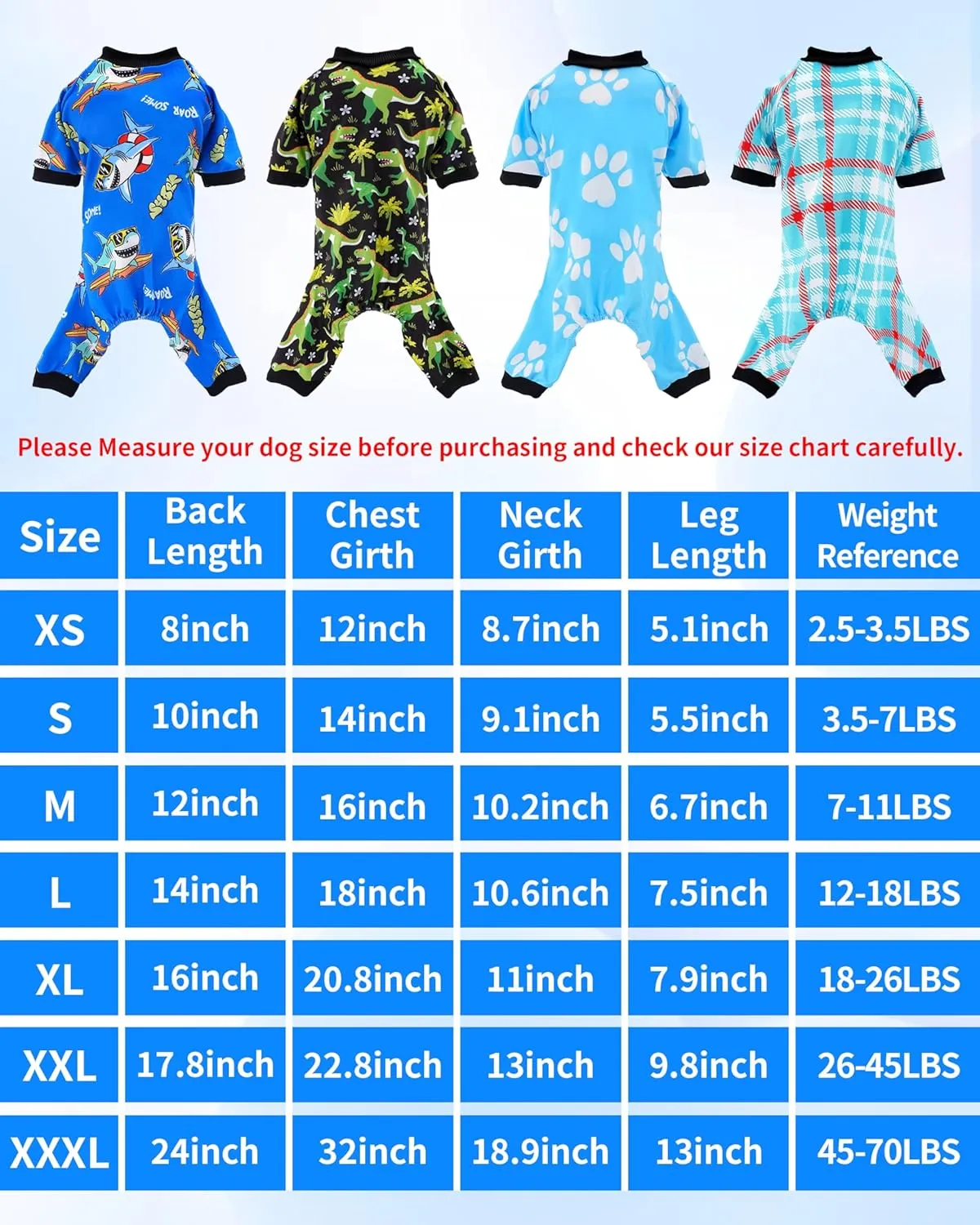 PET SHOW 4 Pack Small Dog Pajamas Summer Clothes for Doggies Boy Dinosaur Shark Soft Stretchy PJs Plaid Jumpsuit Puppy Cats Kittens Paw Onesies Outfits with Sleeve Pets Breathable Costume XS