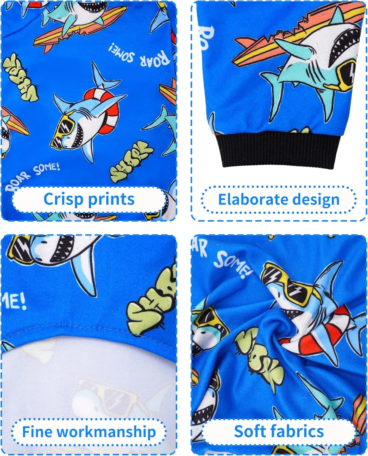 PET SHOW 4 Pack Small Dog Pajamas Summer Clothes for Doggies Boy Dinosaur Shark Soft Stretchy PJs Plaid Jumpsuit Puppy Cats Kittens Paw Onesies Outfits with Sleeve Pets Breathable Costume XS