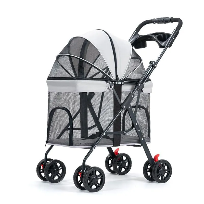 Pet Stroller, 4 Wheels Pet Strolling Cart for Medium/Small Dogs and Cats, Foldable Cat Jogger/Dog Stroller with Cup Holder, Storage Basket, Breathable Mesh, Pet Carrier, Black and Gray (gray001)