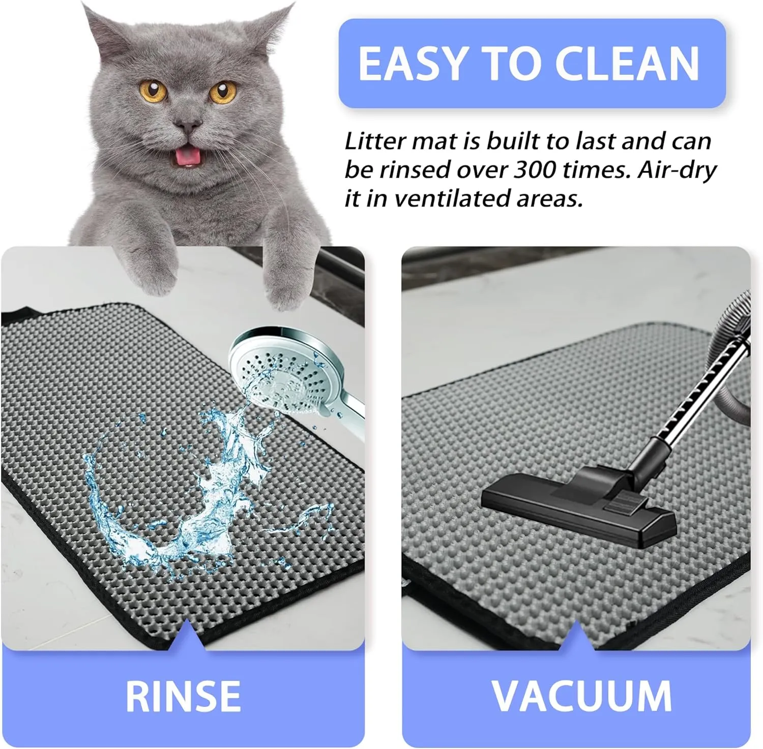 PETKARAY Cat Litter Mat, Litter Box Mat with Hidden Handle, Upgraded Anti-Slip Back Layer, Large Scatter Control and Urine-Proof Litter Trapping Mat for Kitty
