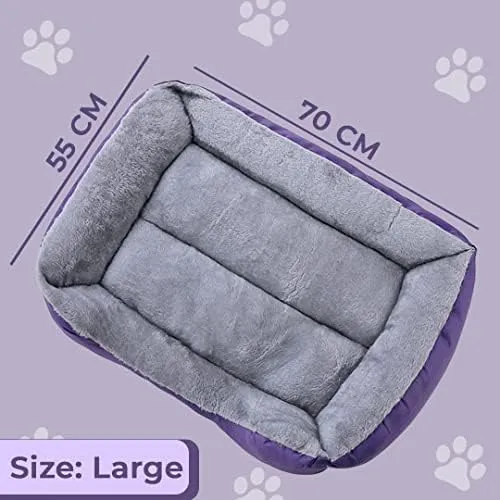 Petvit Dog & Cat Bed|Super Soft Plush Top Pet Bed|Oxford Cloth Polyester Filling|Machine Washable Dog Bed|Rectangular Cat Bed with Rise-Edge Pillow|QY036P-L|Purple