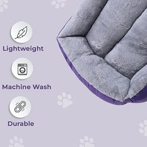 Petvit Dog & Cat Bed|Super Soft Plush Top Pet Bed|Oxford Cloth Polyester Filling|Machine Washable Dog Bed|Rectangular Cat Bed with Rise-Edge Pillow|QY036P-L|Purple
