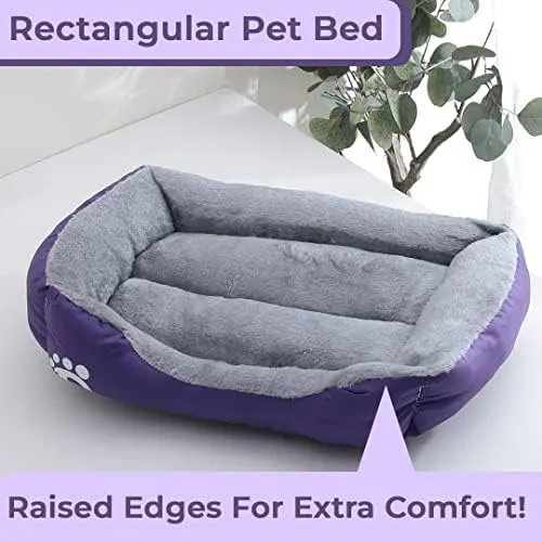 Petvit Dog & Cat Bed|Super Soft Plush Top Pet Bed|Oxford Cloth Polyester Filling|Machine Washable Dog Bed|Rectangular Cat Bed with Rise-Edge Pillow|QY036P-L|Purple