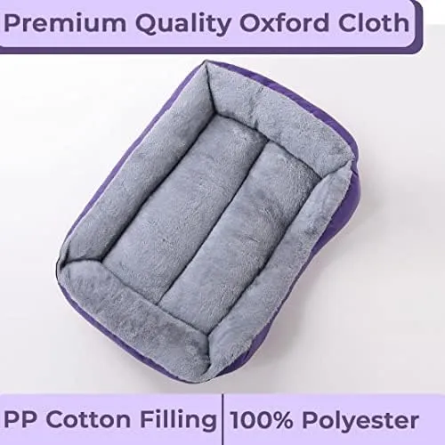 Petvit Dog & Cat Bed|Super Soft Plush Top Pet Bed|Oxford Cloth Polyester Filling|Machine Washable Dog Bed|Rectangular Cat Bed with Rise-Edge Pillow|QY036P-L|Purple