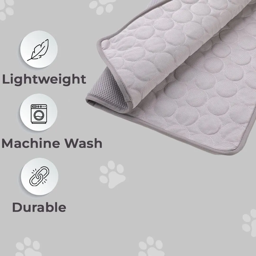 Petvit Rectangular Dog & Cat Bed|Premium Cool Ice Silk with Polyester with Bottom Mesh|Multi-Utility Self-Cooling Pad for Dog & Cat|Light-Weight & Durable Dog Bed|ZQCJ001G-XL|Grey