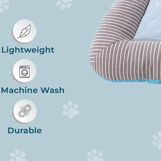 Petvit Rectangular Dog & Cat Bed|Yarn Dyed Oxford Cloth|Nylon and Polyester with Cotton Filling|Self-Cooling Bed for Dog & Cat|Small Light-Weight & Durable Dog Bed|ZQCJ005B-L|Blue