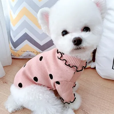 Polka Dot Ruffle Sleeve Turtleneck Pet Sweater