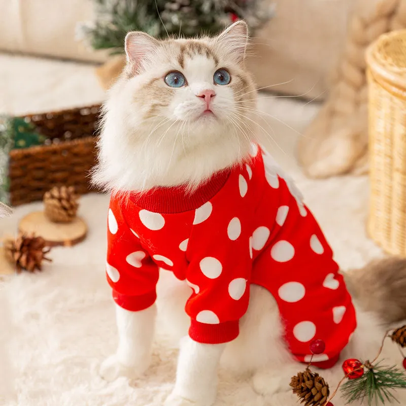 Polka Dot Santa Pet Four-Legged Jumpsuit