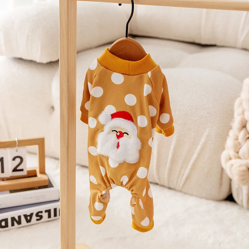 Polka Dot Santa Pet Four-Legged Jumpsuit