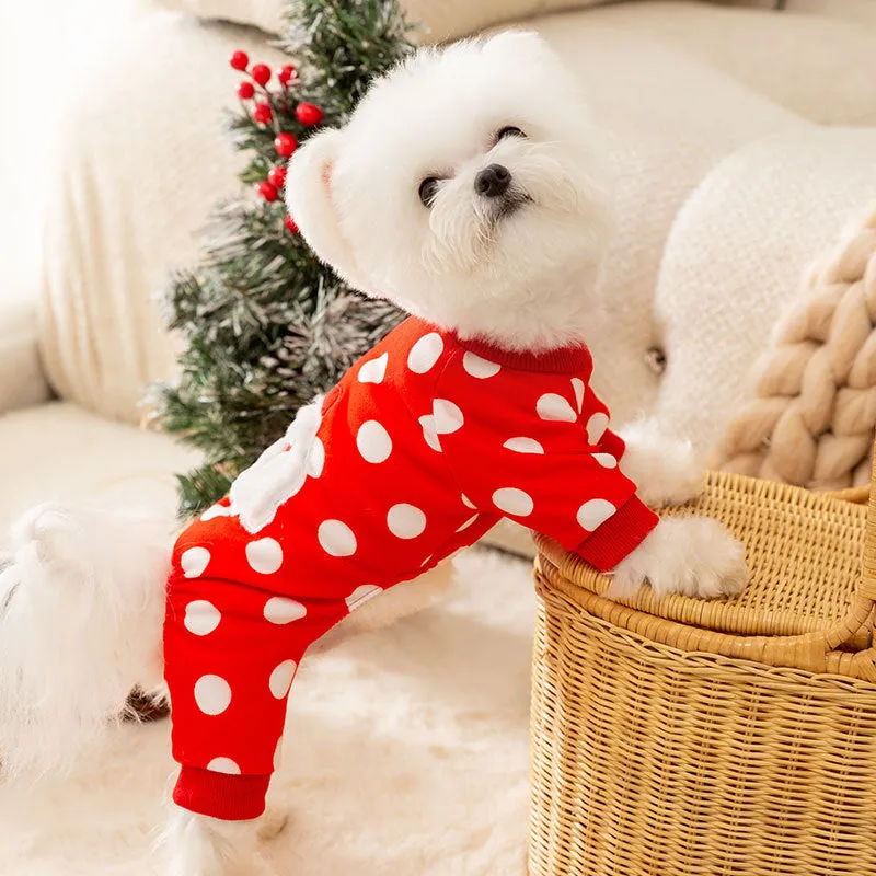 Polka Dot Santa Pet Four-Legged Jumpsuit