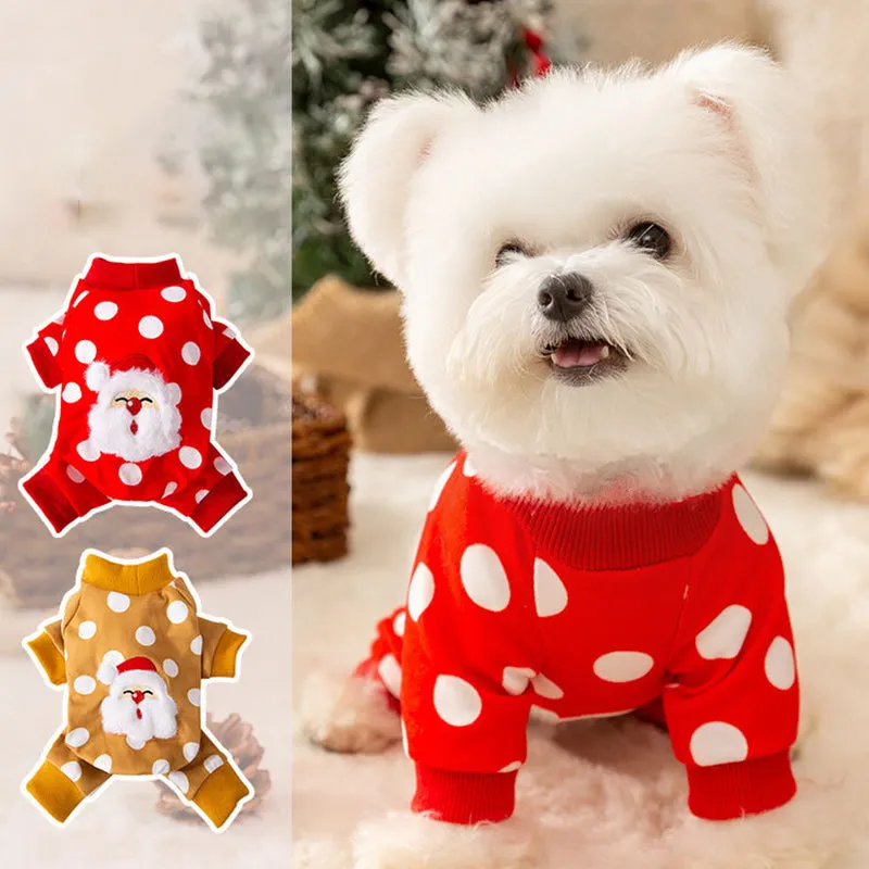 Polka Dot Santa Pet Four-Legged Jumpsuit