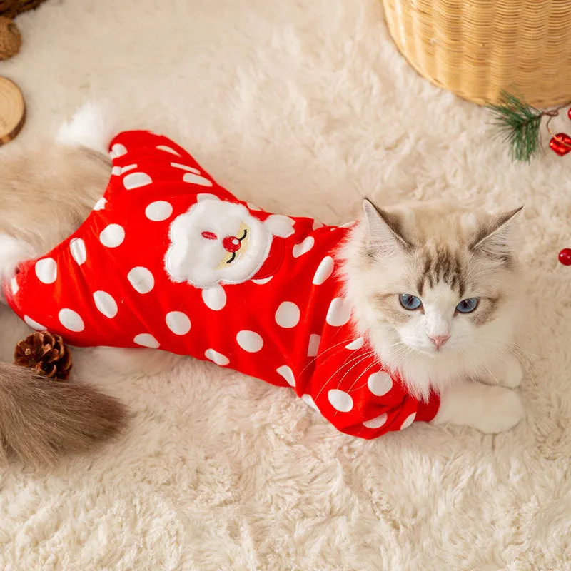 Polka Dot Santa Pet Four-Legged Jumpsuit