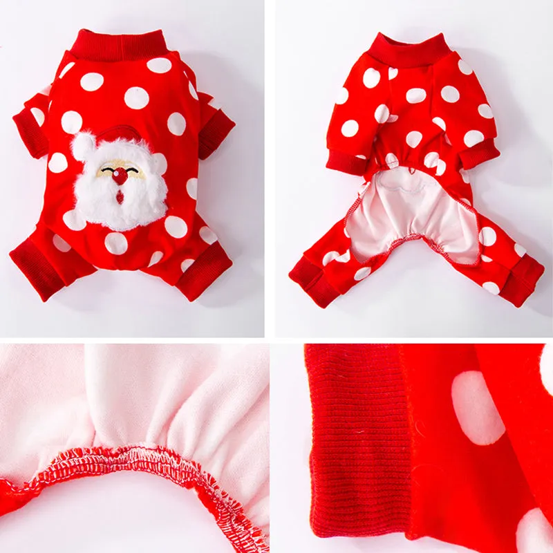 Polka Dot Santa Pet Four-Legged Jumpsuit