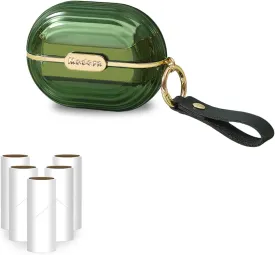 Portable Lint Rollers with 5 Extra Sticky Refills & Hand Strap, Travel Lint Roller Mini, Double-Sided Pet Dog Cat Hair Remover, Small Pocket Reusable Lint Brush Tool for Clothes Purse (Green)