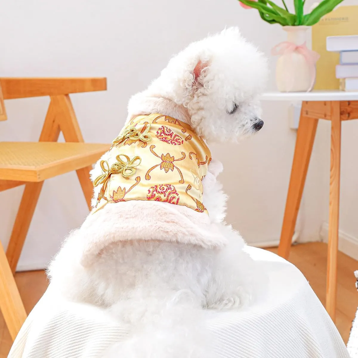 Puppy Cute Chinese Style Clothes Dog New Year Costume Cold Weather Dog Cozy Warm Christmas Outfits Small Dog Winter Fleece Lined Coats Chihuahua Yorkie Pajamas Clothes Holiday Birthday Dog Coats