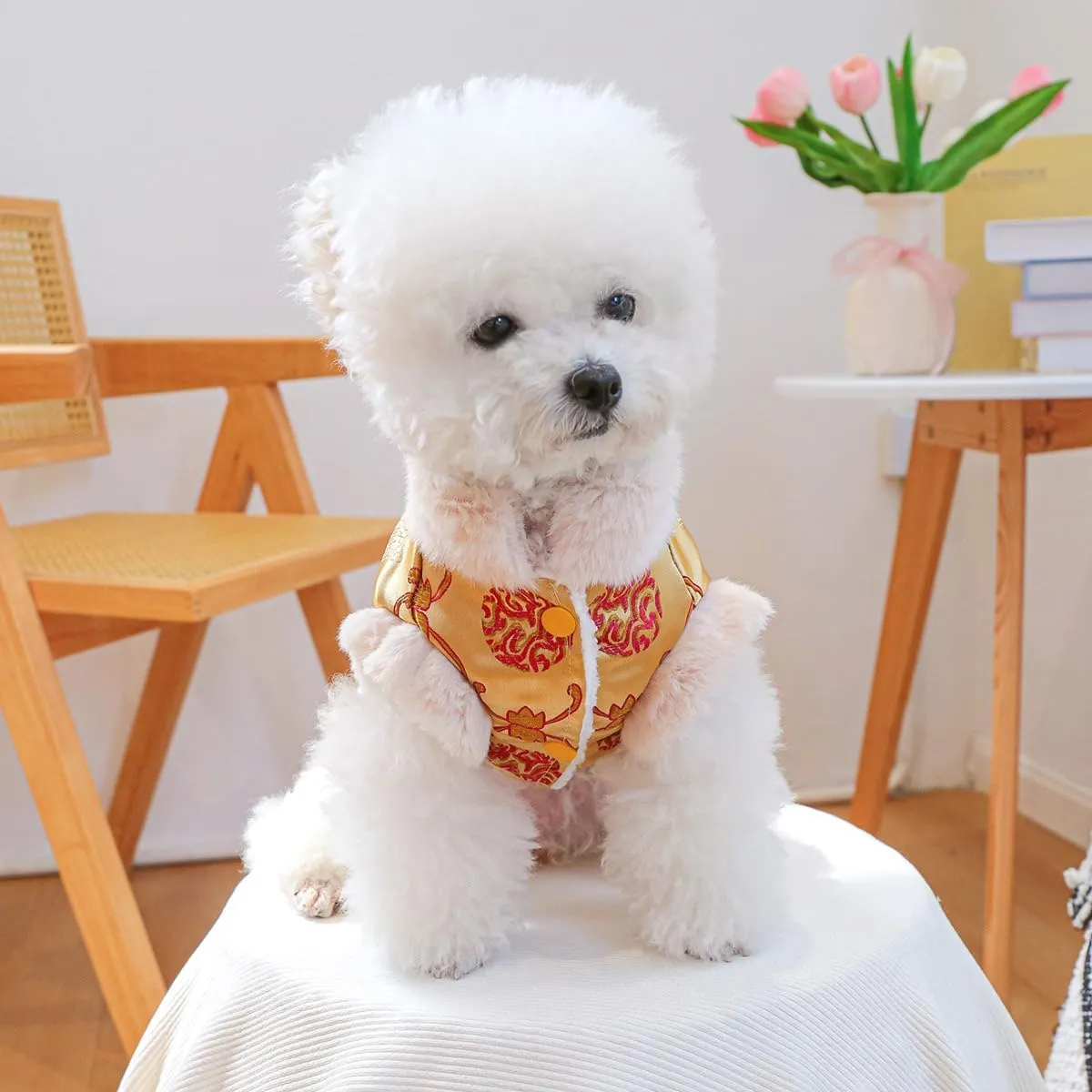 Puppy Cute Chinese Style Clothes Dog New Year Costume Cold Weather Dog Cozy Warm Christmas Outfits Small Dog Winter Fleece Lined Coats Chihuahua Yorkie Pajamas Clothes Holiday Birthday Dog Coats