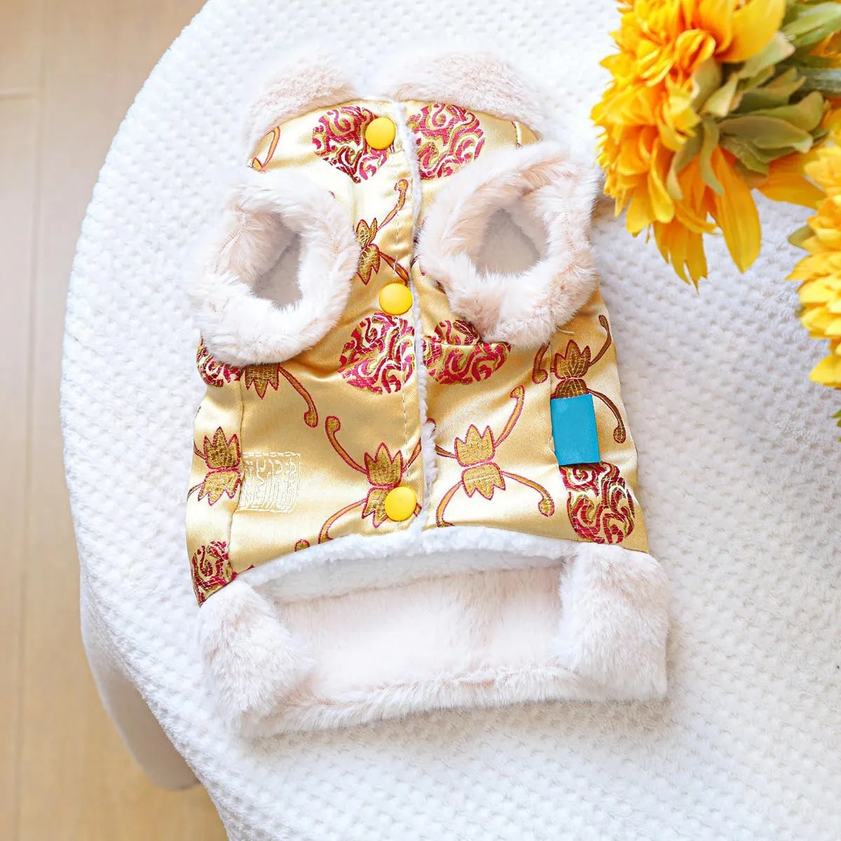 Puppy Cute Chinese Style Clothes Dog New Year Costume Cold Weather Dog Cozy Warm Christmas Outfits Small Dog Winter Fleece Lined Coats Chihuahua Yorkie Pajamas Clothes Holiday Birthday Dog Coats