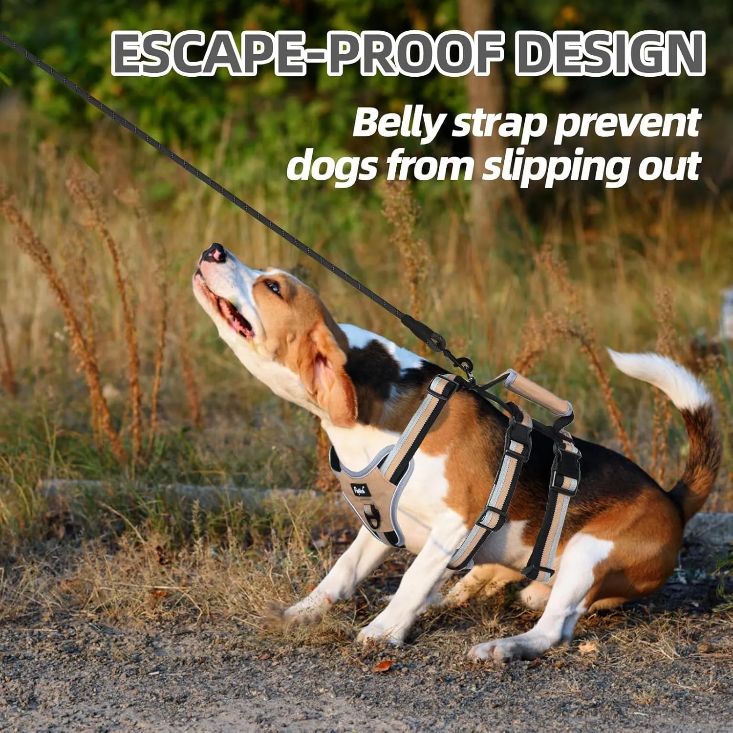 PUPTECK Escape Proof Dog Harness with Padded Handle, No Pull Pet Vest Harness Durable Reflective for Medium Large Dogs Walking Training and Running, Moccasin, L