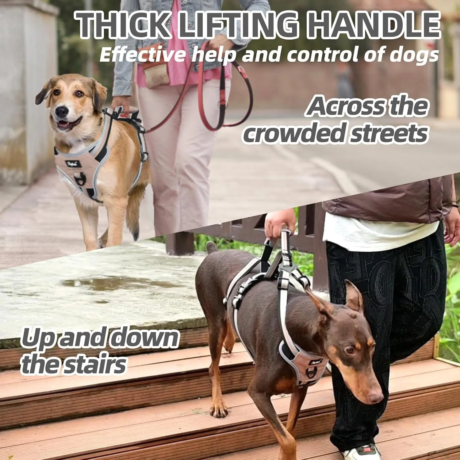 PUPTECK Escape Proof Dog Harness with Padded Handle, No Pull Pet Vest Harness Durable Reflective for Medium Large Dogs Walking Training and Running, Moccasin, L
